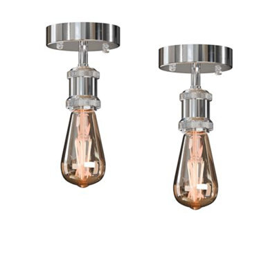 Vintage 2 Pack Of Chrome Flush Mount Ceiling Light With E27 Socket Retro Style Sconce For Home Living Room - image 1