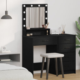 Walplus Makeup Table With Led Lights - Black Oak, 50X41X135 Cm