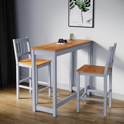 Bar Dining Table And 2 Chairs Set Solid Pine Wood Tall Table Breakfast Kitchen - image 1