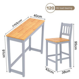 Bar Dining Table And 2 Chairs Set Solid Pine Wood Tall Table Breakfast Kitchen - thumbnail 2