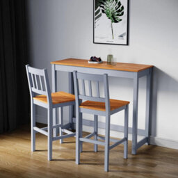 Bar Dining Table And 2 Chairs Set Solid Pine Wood Tall Table Breakfast Kitchen - thumbnail 3