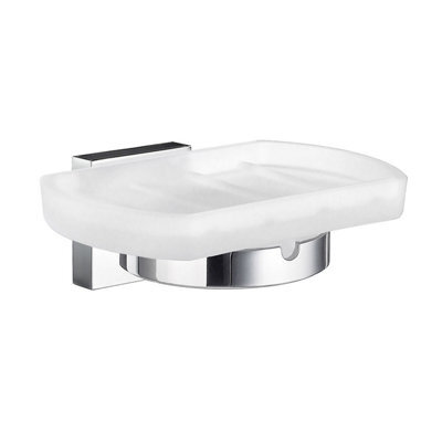 Smedbo Frosted Glass Soap Dish Tray And Polished Chrome Wall Mounted Holder With Concealed Screws For Bath Shower Bathroom
