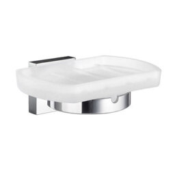 Smedbo Frosted Glass Soap Dish Tray And Polished Chrome Wall Mounted Holder With Concealed Screws For Bath Shower Bathroom