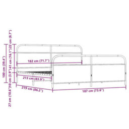 Berkfield Metal Bed Frame Without Mattress Brown Oak 183X213 Cm - thumbnail 9