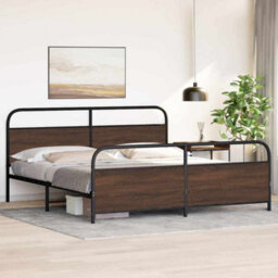 Berkfield Metal Bed Frame Without Mattress Brown Oak 183X213 Cm - thumbnail 4