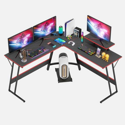 Paylesshere L Shaped Desk Corner Gaming Computer With Large Desktop Studying And Working For Home Work Place,black