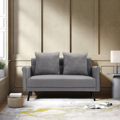 Living And Home Dark Grey 2 Seater Sofa Fabric Upholstered Loveseat Couch With 2 Pillows - image 1