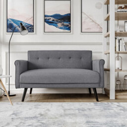 Living And Home Dark Grey 2 Seater Sofa Fabric Upholstered Loveseat Couch With 2 Pillows - thumbnail 2