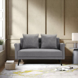 Living And Home Dark Grey 2 Seater Sofa Fabric Upholstered Loveseat Couch With 2 Pillows - thumbnail 1