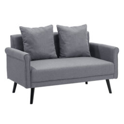 Living And Home Dark Grey 2 Seater Sofa Fabric Upholstered Loveseat Couch With 2 Pillows - thumbnail 3