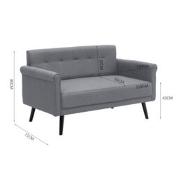 Living And Home Dark Grey 2 Seater Sofa Fabric Upholstered Loveseat Couch With 2 Pillows - thumbnail 6