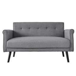 Living And Home Dark Grey 2 Seater Sofa Fabric Upholstered Loveseat Couch With 2 Pillows - thumbnail 4