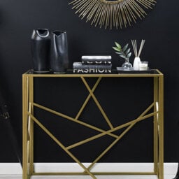 Beliani Glam Console Table - Gold Metal Frame With Clear Glass Top, 100 X 40 Cm, Modern Industrial Design - thumbnail 2