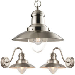 Hanging Ceiling Pendant Lamp & 2X Matching Wall Light Industrial Satin Nickel