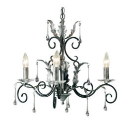 Elegant 3 Bulb Handmade Chandelier With Cut Glass Design In Black And Silver
