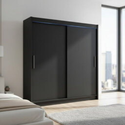 Modern Sliding Door Wardrobe Bega I 180Cm Black With Led Lights - thumbnail 2