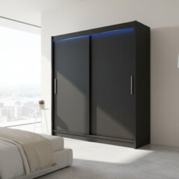 Modern Sliding Door Wardrobe Bega I 180Cm Black With Led Lights - thumbnail 3