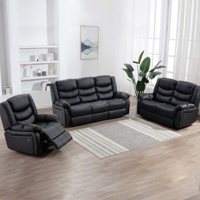 More4Homes Seattle Manual Recliner Bonded Leather 1+2+3 Seater Sofa Set (Black) - image 1