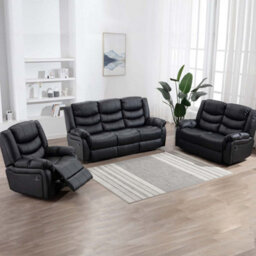 More4Homes Seattle Manual Recliner Bonded Leather 1+2+3 Seater Sofa Set (Black)