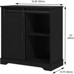 Black Sliding Barn Door Buffet Sideboard Storage Cabinet Coffee Bar - thumbnail 2