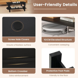 Costway 2-Tier Coffee Table Slatted Wood Center Table With Storage Shelf-Black - thumbnail 6