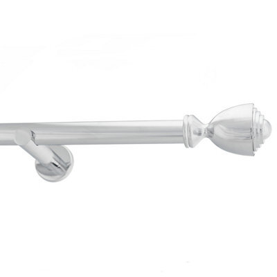 Toolty Chrome Metal Curtain Pole 25mm With Finials Rod Modern Brackets Avanti 145Cm