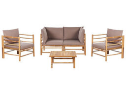 Wyld and Coco Garden Modular Boho Outdoor Sofa Set with Taupe Bamboo Cushions, L-shaped modular seating for patios and balconies