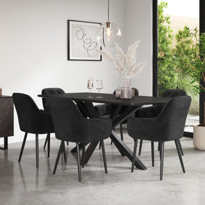 More4Homes Juno Concrete Ceramic Dining Table & 8 Anika Velvet Black Chairs - image 1