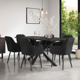 More4Homes Juno Concrete Ceramic Dining Table & 8 Anika Velvet Black Chairs - thumbnail 1