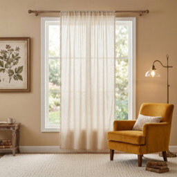 Living And Home Beige Single Panel Semi Sheer Curtain Edge Tassel Rod Pocket Window Drape 132 X 160 Cm
