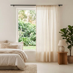 Living And Home Beige Single Panel Semi Sheer Curtain Edge Tassel Rod Pocket Window Drape 132 X 160 Cm - thumbnail 2