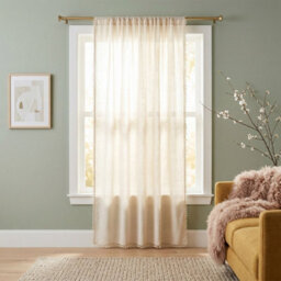 Living And Home Beige Single Panel Semi Sheer Curtain Edge Tassel Rod Pocket Window Drape 132 X 160 Cm - thumbnail 3