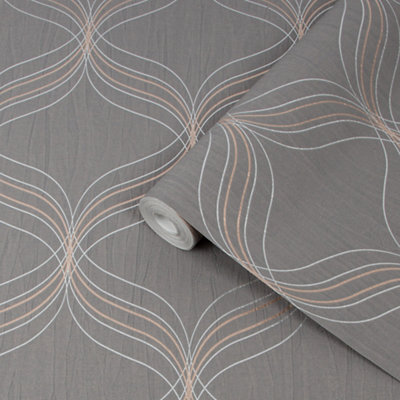 Boutique Optical Grey Bronze Effect Geometric Textured Wallpaper - image 1