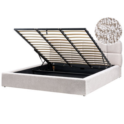 Beliani Ottoman Bed Boucle Baston 180 X 200 Cm (Eu Super King) Light Beige - image 1