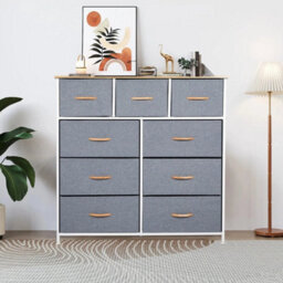 Light Grey Tall Dresser For Bedroom With 9 Drawers, Storage Dresser Organizer Unit - thumbnail 4