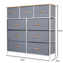 Light Grey Tall Dresser For Bedroom With 9 Drawers, Storage Dresser Organizer Unit - thumbnail 2