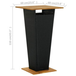 Berkfield Bar Table Black 60X60X110 Cm Poly Rattan And Solid Acacia Wood - thumbnail 6