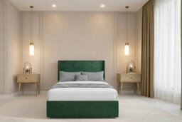 "Nexus Portofino Emerald Plush Divan Bed Base No Drawers With 54"" Floor Standing Winged Headboard 2'6 Small Single" - thumbnail 3