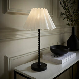 Valuelights Maeve White Scallop Pleated Tapered Shade Matte Black Bobbin Bobble Table Lamp