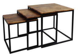 Aspect Furniture Alana Set Of 3 Nesting Tables- Vintage Finish Tops/steel Black Legs - thumbnail 2
