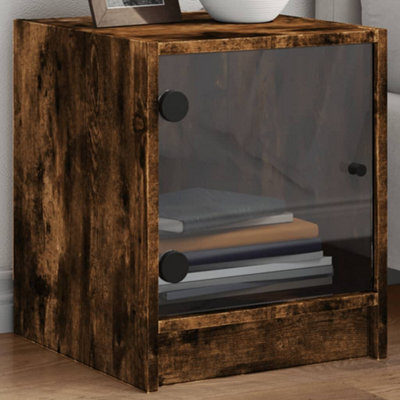 Vidaxl Bedside Cabinets With Glass Doors 2 Pcs Smoked Oak 35X37X42 Cm - image 1