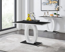 Furniturebox Giovani Rectangular 4 Seat White High Gloss Dining Table With Black Glass Top And Unique Halo Structural Plinth Base Design - thumbnail 2