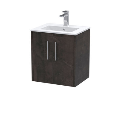 Balterley Winshill Contemporary 2 Door Wall Hung Vanity Unit With Minimalist Basin, Metallic Slate, 500mm - image 1
