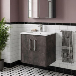 Balterley Winshill Contemporary 2 Door Wall Hung Vanity Unit With Minimalist Basin, Metallic Slate, 500mm - thumbnail 2