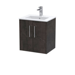 Balterley Winshill Contemporary 2 Door Wall Hung Vanity Unit With Minimalist Basin, Metallic Slate, 500mm - thumbnail 1