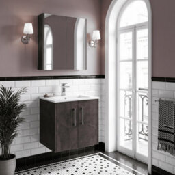 Balterley Winshill Contemporary 2 Door Wall Hung Vanity Unit With Minimalist Basin, Metallic Slate, 500mm - thumbnail 4