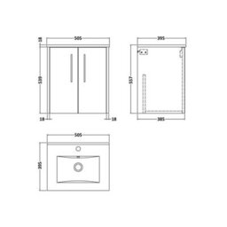 Balterley Winshill Contemporary 2 Door Wall Hung Vanity Unit With Minimalist Basin, Metallic Slate, 500mm - thumbnail 5