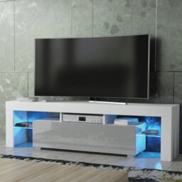 Tv Unit 160Cm Sideboard Cabinet Cupboard Tv Stand Living Room High Gloss Doors - White & Grey - thumbnail 3