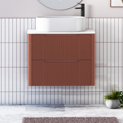 Royal Bathrooms Avenza 600mm Terracotta Clay Wall Hung Bathroom Countertop Vanity Unit 2 Drawer With Peak Basin - image 1