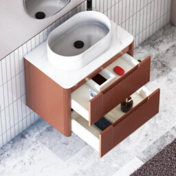 Royal Bathrooms Avenza 600mm Terracotta Clay Wall Hung Bathroom Countertop Vanity Unit 2 Drawer With Peak Basin - thumbnail 5